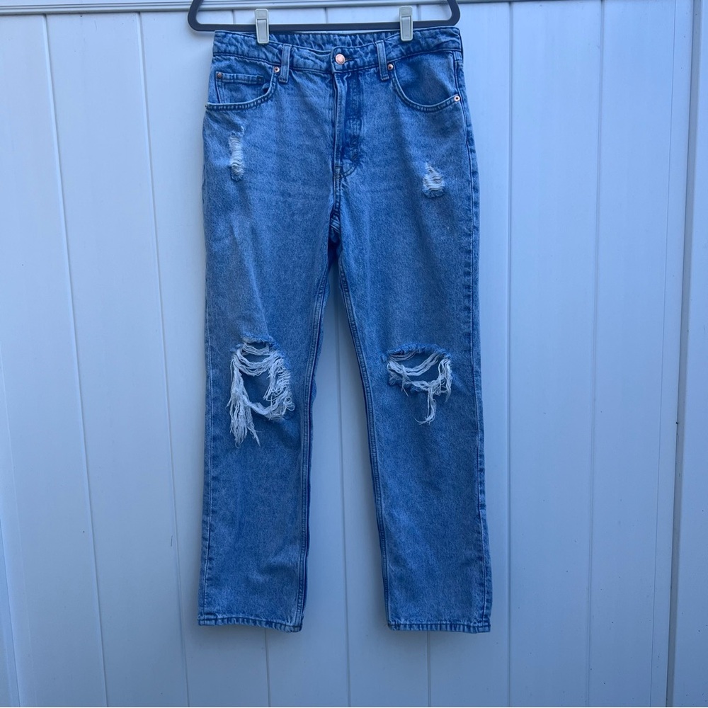 &Denim Women’s High Waisted 90s Boyfriend Ripped Denim Jeans Size 8 Medium Wash